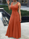 Plus Size Sleeveless Solid Color Split-Joint U-Neck Maxi Dresses
