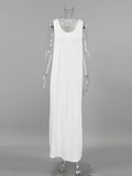 Loose Sleeveless See-Through Solid Color Split-Joint U-Neck Maxi Dresses