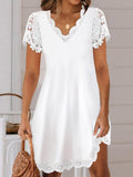 Loose Short Sleeves Solid Color Split-Joint V-Neck Mini Dresses