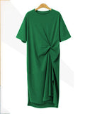 Original Solid Color Irregularity Pleats Midi Dress